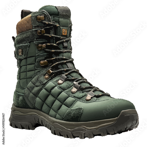 Durable Green Quilted Hiking Boots Mens Winter Outdoor Rugged Trekking Footwear Stylish Comfortable High Top Lace Up Boot Fashionable Warm Weatherproof  Protective Hiking Gear man male shoes sport    