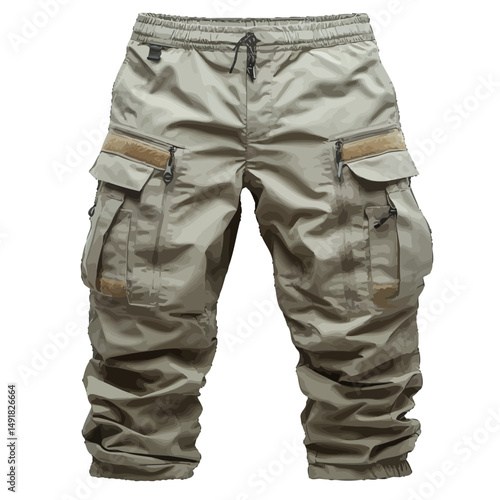 Beige Tactical Cargo Pants Mens Outdoor Hiking Trousers Durable Multiple Pockets Comfortable Lightweight Breathable Casual Style Activewear Travel Workwear Military Style leg fit cuff seam fold look  