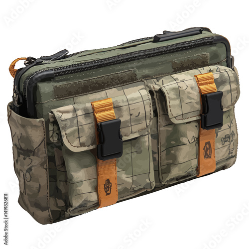 Stylish Military Green Camo Shoulder Bag Multiple Pockets Durable Travel Bag for Men Everyday Carry Tactical Sling Bag Urban Style Accessory Fashionable Compact Bag zip new mesh gear high strap nylon 