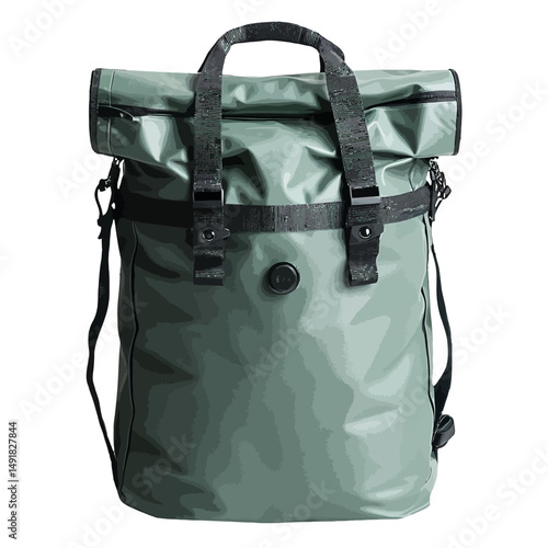 Stylish Green Rolltop Backpack Modern Design Durable Travel Bag Waterproof Everyday Carry Bag Comfortable Shoulder Straps Adjustable Backpack Casual Outdoor Backpack High Quality Material Functional  