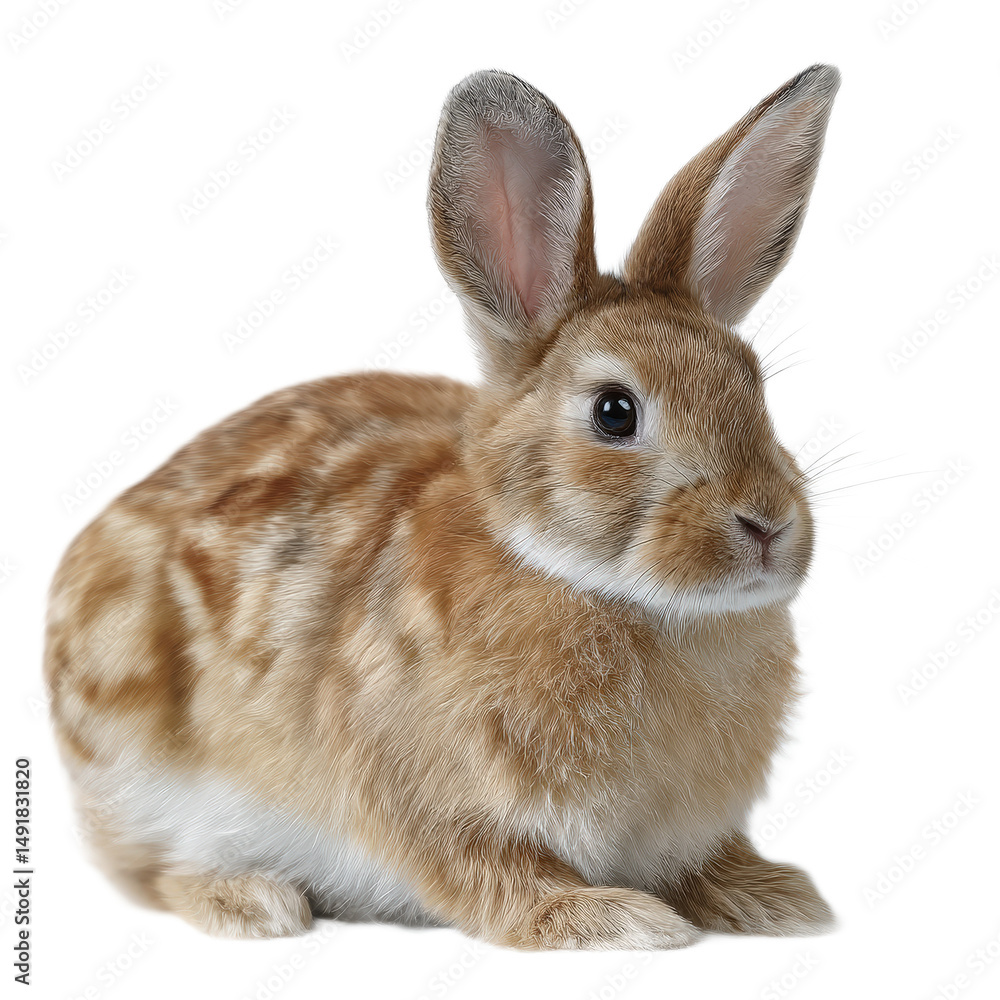 Fototapeta premium Adorable brown rabbit sitting transparent background perfect for easter or pet related designs