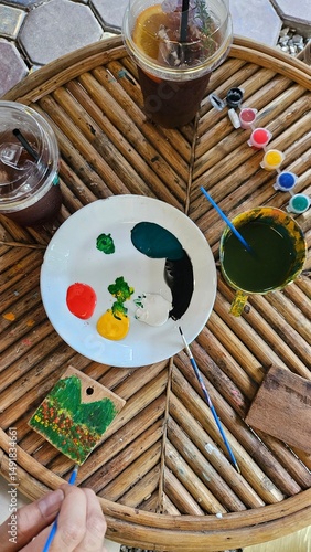 color paint art on white dish for painting art