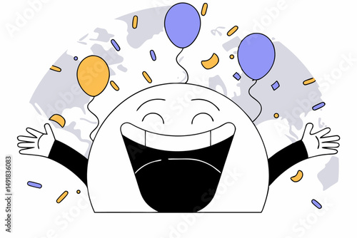 Global Belly Laugh Day Cartoon Earth Character Bringing Joy and Laughter with a Fun and Playful Planet Illustration Celebrating Humor Worldwide