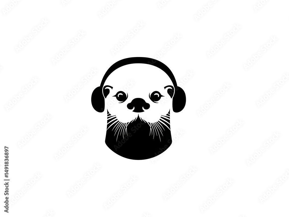 Fototapeta premium A stylized otter wea headphones enjoys listening to music creating a cute and trendy design ideal for various applications.