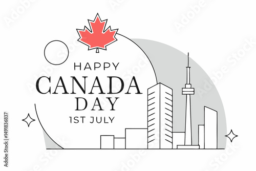 Happy Canada Day July First Banner Featuring Red Maple Leaf Emphasizing National Pride and Festive Celebrations with a Bold and Clear Design