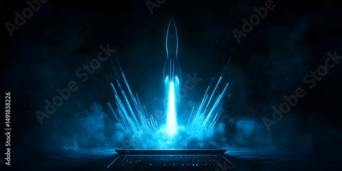 Wallpaper Mural A Rocket Launching From a Laptop in a Futuristic Scene Torontodigital.ca