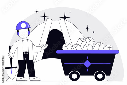 Mining cartoon character showing a miner with helmet and pickaxe symbolizing the mining industry in an engaging and approachable style