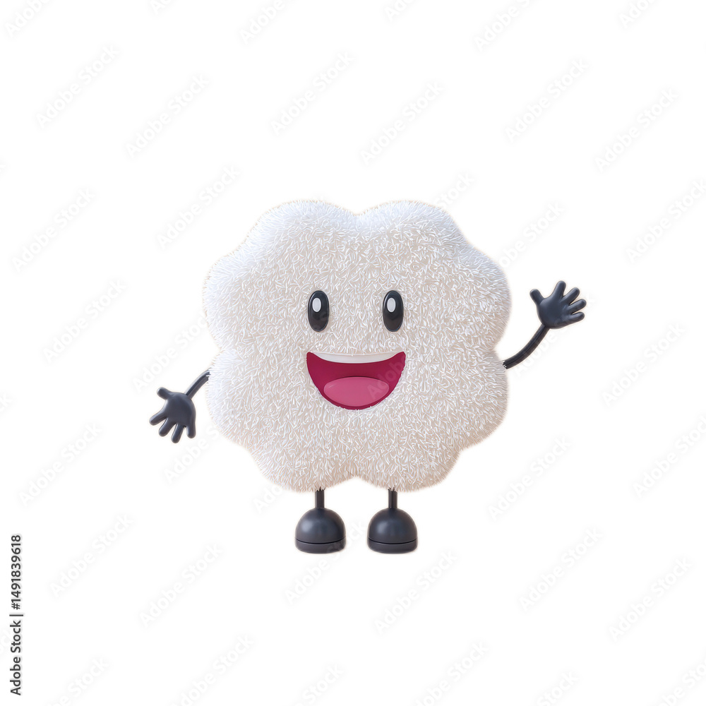Happy Fluffy Cloud Cartoon Character Waving Hello Adorable 3D Render Illustration Happy Fluffy Cloud Cartoon Character Waving Hello Adorable 3D Render Illustration