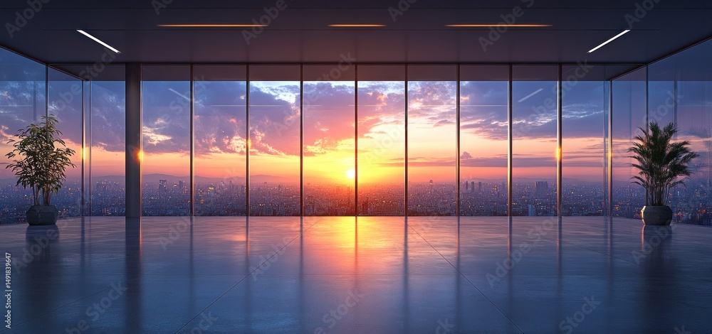Fototapeta premium Sunset Cityscape from Modern Office