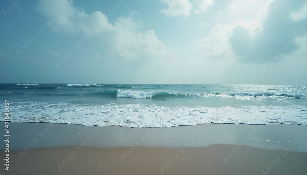 Fototapeta premium Close-up soft wave of the sea on the sandy beach 