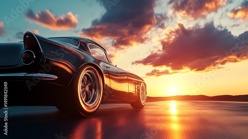 Vintage car sunset road trip