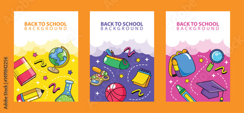 Set of back to school element template vector background