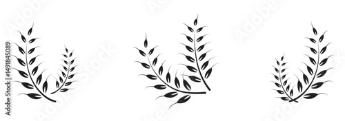 Wheat icons set. Wheat ear of various shapes, linear icon collection. Wheat wreaths and grain spikes set icons.