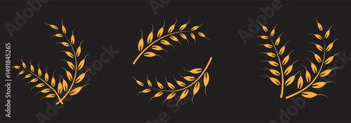 Wheat icons set. Wheat ear of various shapes, linear icon collection. Wheat wreaths and grain spikes set icons.