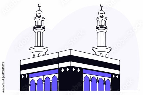 Authentic and spiritual illustration of the holy Kaaba with tall minarets created with high attention to detail suitable for use in cultural and religious content