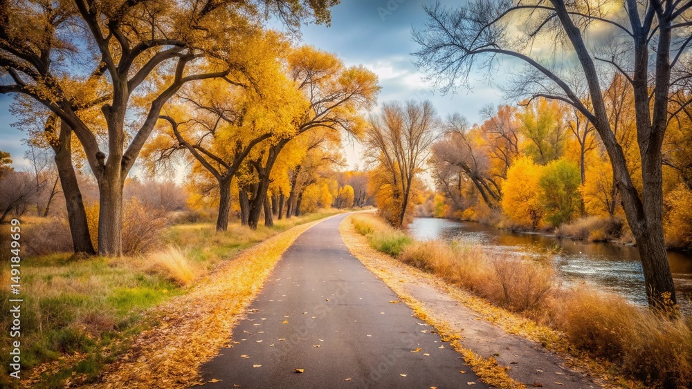 Fototapeta premium Minimalist Fall Biking Trail, Poudre River, Fort Collins, Colorado