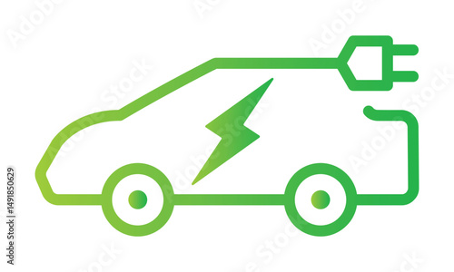 Electric car with plug icon symbol, EV car, Green hybrid vehicles charging point logo design Vector template
