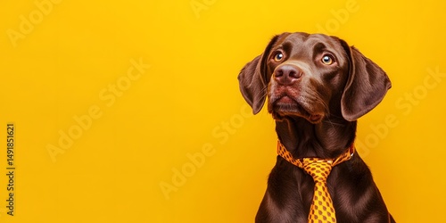Wallpaper Mural Chocolate dog with an orange tie against a bright background Torontodigital.ca