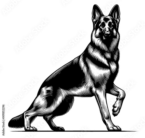 Hand drawn cute German Shepherd in full-body, vector sketch isolated on white background, SVG vector	