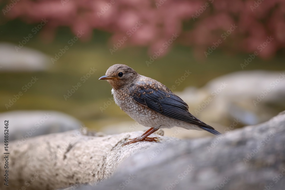 Small Bird Perching on a Rock Near Water Small Bird Perching on a Rock Near Water