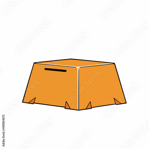 Simple, stylized graphic of an orange donation box with a slot, over white