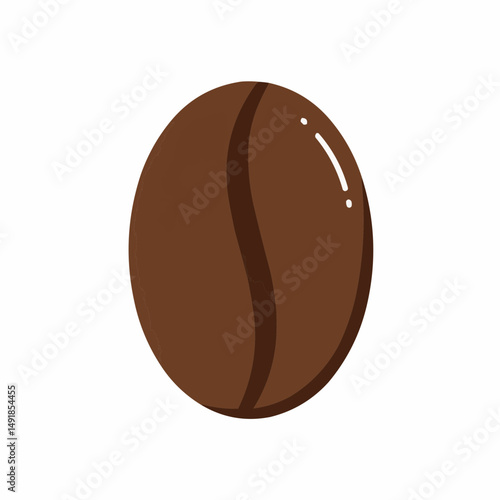Brown coffee bean with a dark stripe and white highlight marks