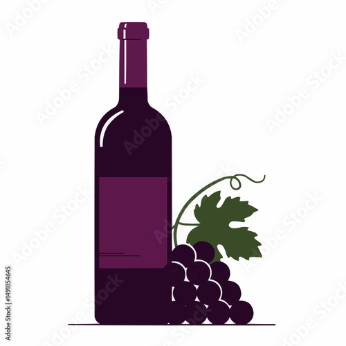 Minimalist illustration of a purple wine bottle with its tall neck and white background
