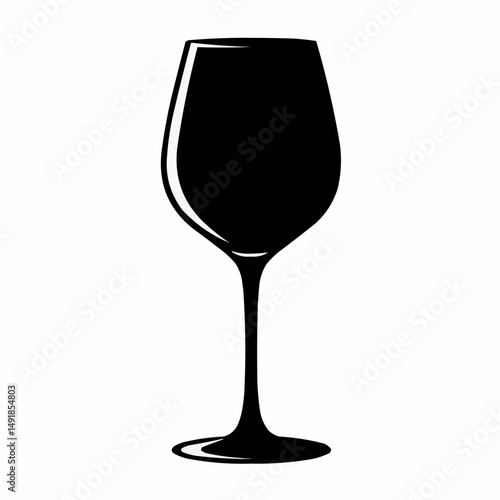 Black silhouette of a wine glass on a white background, minimalistic and modern design