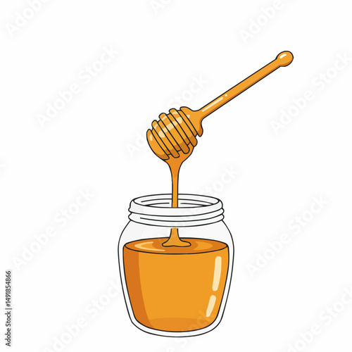 Honey dipper drizzling some golden liquid. Sweet and flavorful product illustration