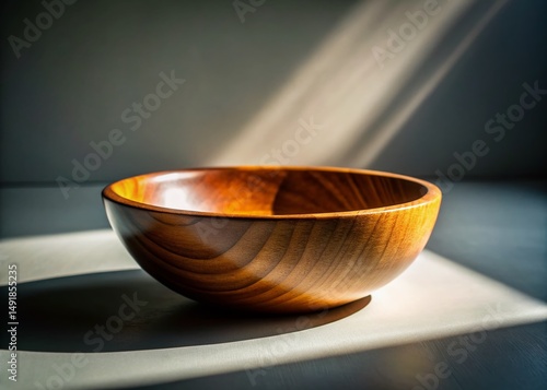 Minimalist Wooden Bowl Silhouette, Natural Light Shadows,  Simple Still Life Photography