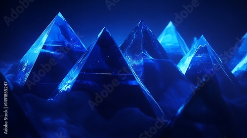 Abstract glowing blue pyramids