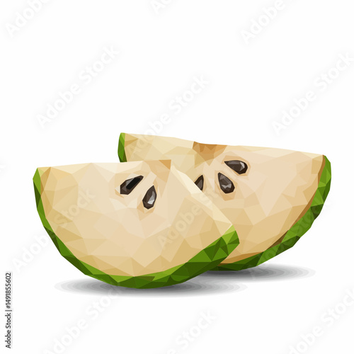 Low poly illustration of slices of custard apples with seeds