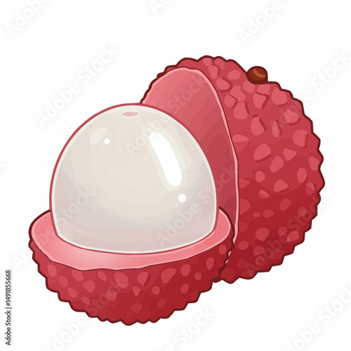 Lychee fruit with bumpy skin and shiny, semi-transparent flesh