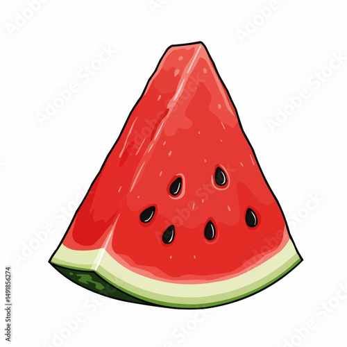 Close-up vector image of a slice of watermelon against a white background
