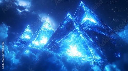 Abstract glowing blue triangular shapes