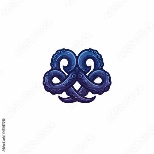 Blue illustration of curling octopus tentacles, bottom center, against white