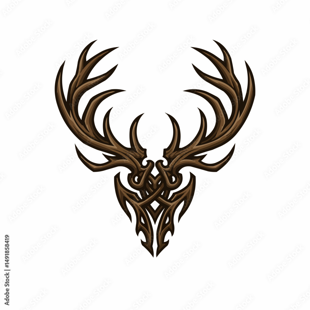 Fototapeta premium Graphic artwork depicting antler's silhouette on white background, stylized design