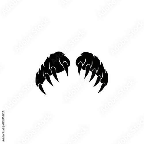 Black claws, sharp and striking, emerge from the bottom against a white background