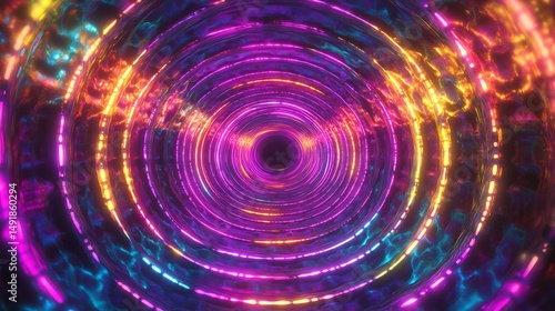 Abstract glowing rings tunnel
