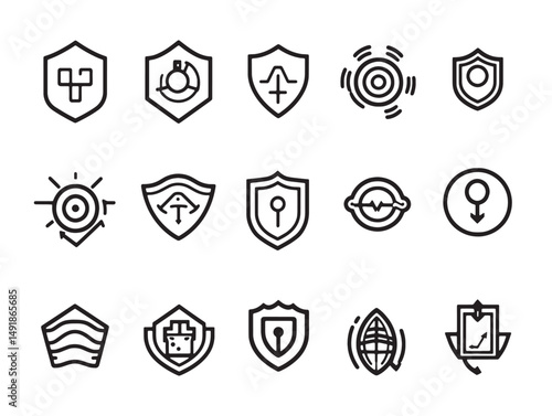 antivirus line art secure network system cyber defense illustration