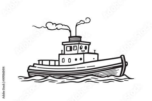 Tugboat line art and black color