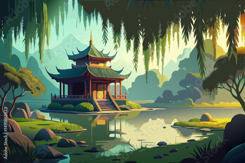 chinese pavilion in the garden