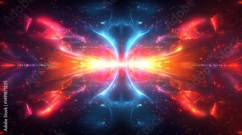 Cosmic energy bursts clashing, symmetrical, dark space background, digital art, vj loop