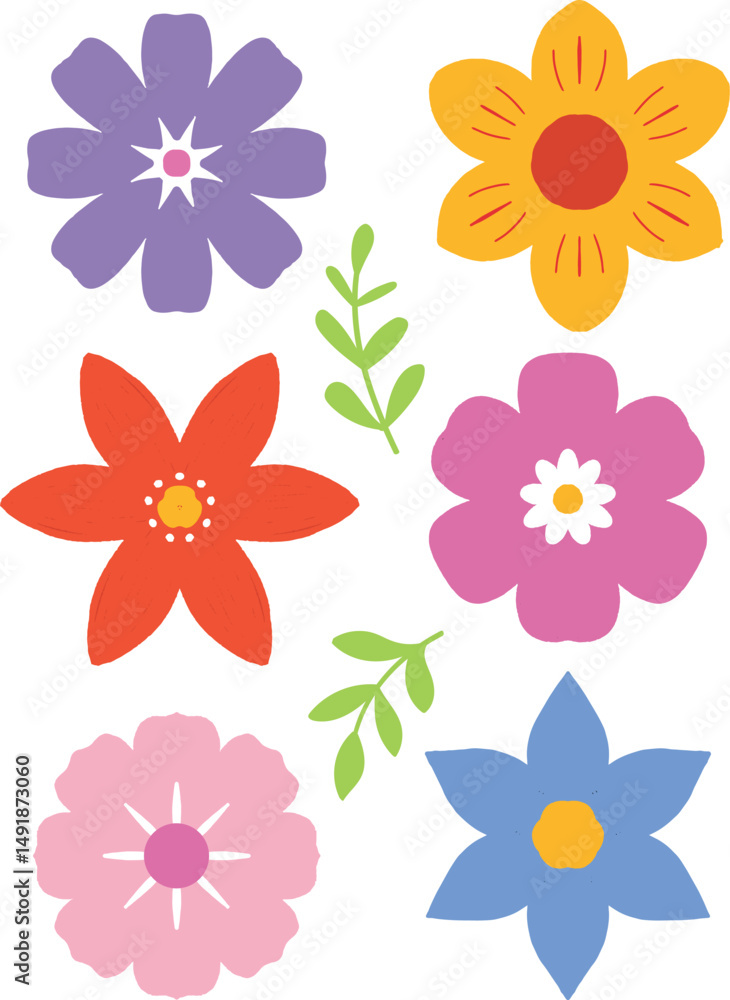 Obraz premium Set of colorful flowers vector elements for spring, summer and other designs 