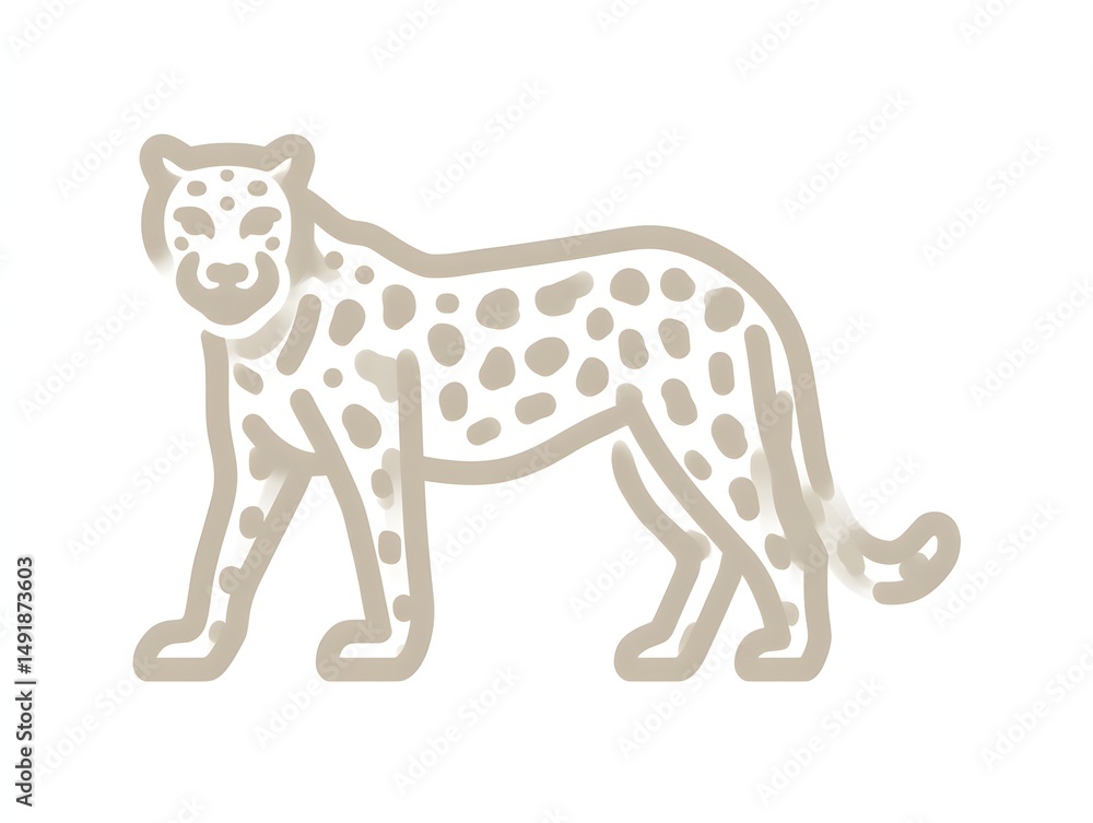 Fototapeta premium A stylized illustration of a cheetah standing gracefully against a white background showcasing its spotted coat and elegant posture.