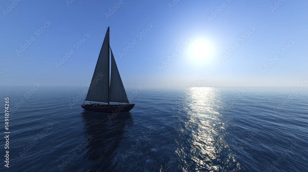 Obraz premium Sailboat on calm ocean at sunset.