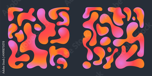 Funky liquid gradient shapes - vibrant pink and orange mix colors in dynamic abstract pattern. Smooth curvy lines in psychedelic trendy background design. Energetic colorful decorative texture.