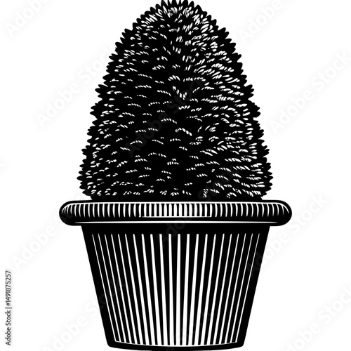 Potted topiary plant silhouette vector illustration