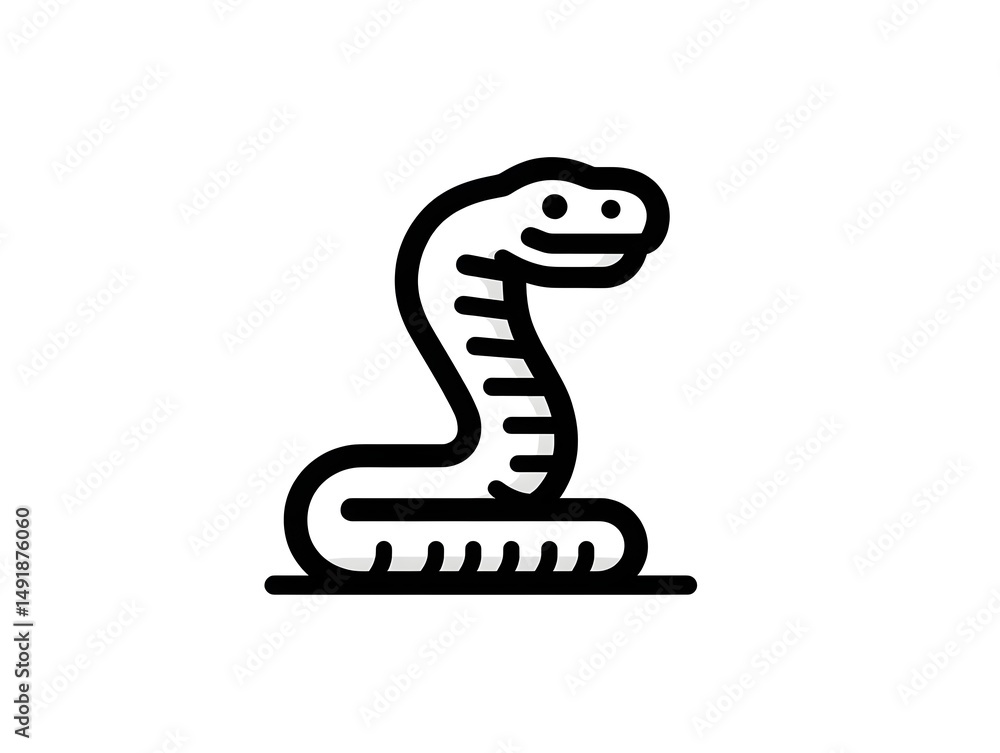 Fototapeta premium A simple line art illustration of a friendly cartoon snake coiled on the ground.