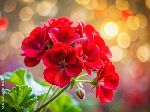 Red Geranium Bloom Closeup Macro Photography with Soft Bokeh Background